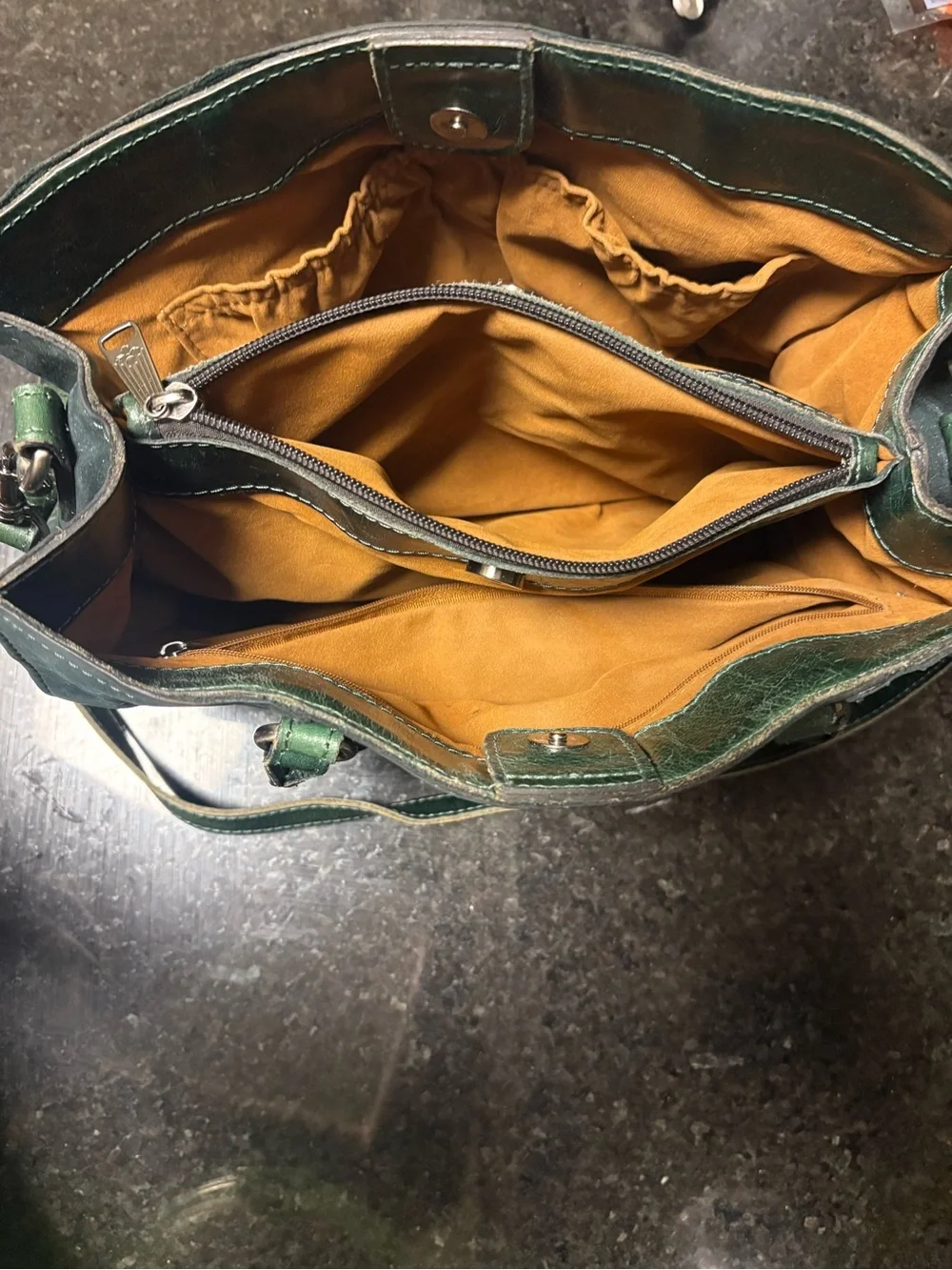 Patricia Nash Suede Leather Primrose Satchel handbag dark green